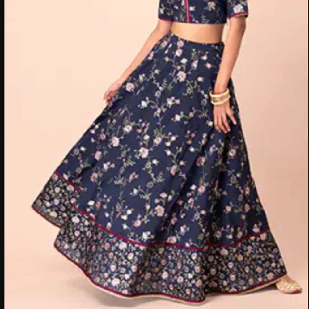 Navy floral jaal lehenga skirt